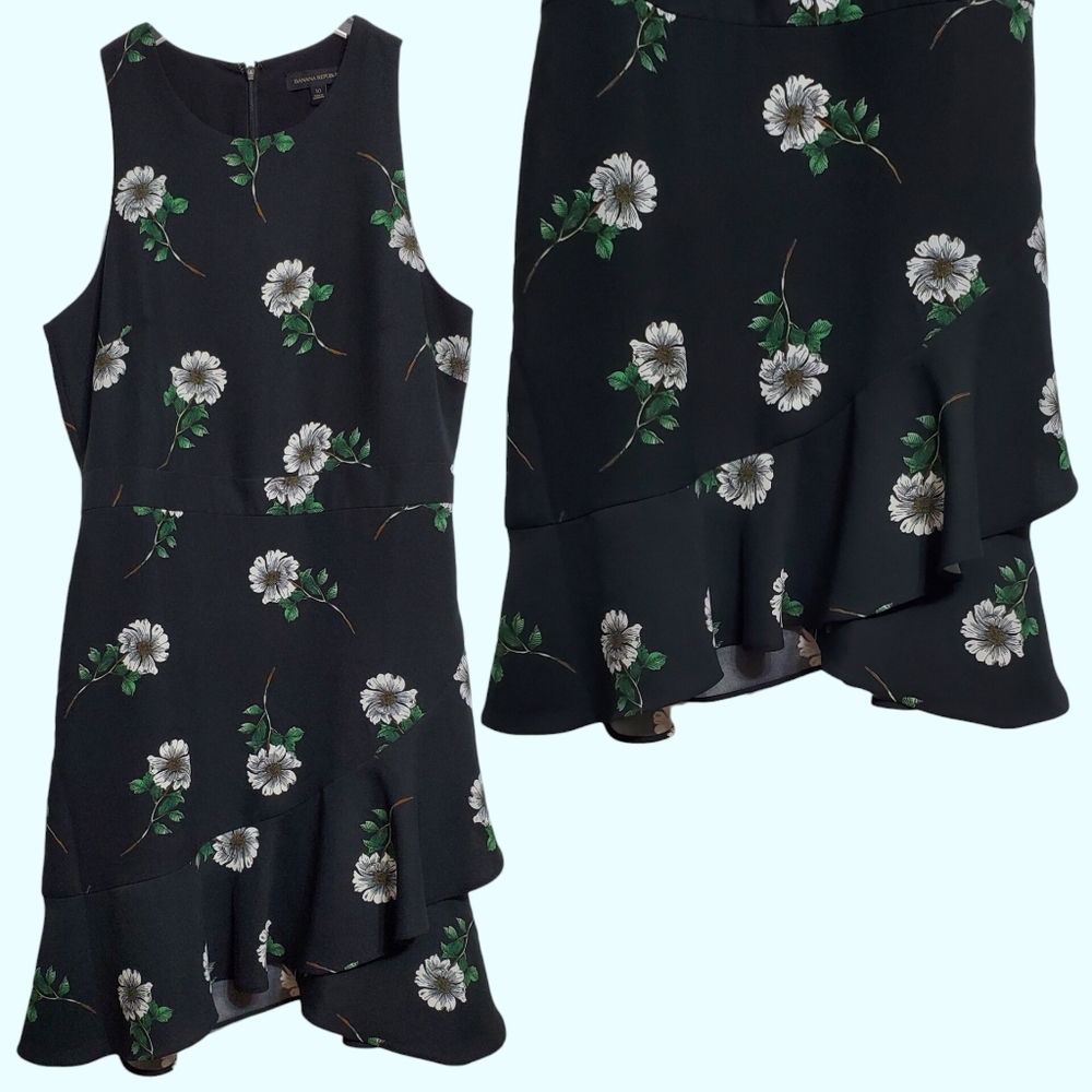 Banana Republic floral print sleeveless ruffle fit flare dress black bohemian
